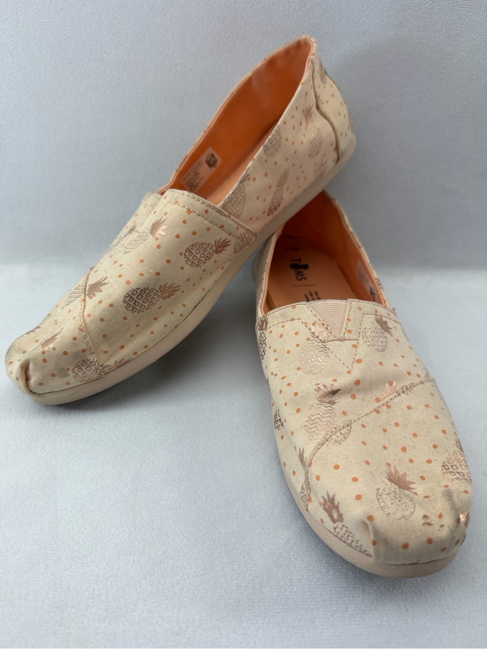 Toms Peach Rose Gold Pineapple Print Alpargata Slip On Shoe